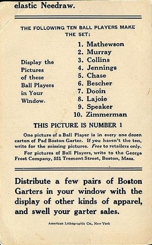 1914 Boston Garter (H813-3) #1 Christy Mathewson Back