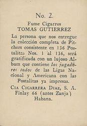 1924 Diaz Cigarros N258 #2 Waite Hoyt Back