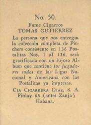 1924 Diaz Cigarros N258 #50 Ted Lyons Back