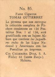 1924 Diaz Cigarros N258 #85 Eppa Rixey Back