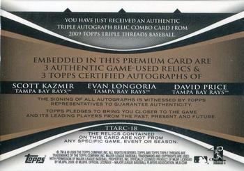 2009 Topps Triple Threads - Relic Combo Autographs Gold #TTARC-18 Scott Kazmir / Evan Longoria / David Price Back
