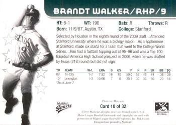 2010 MultiAd Lexington Legends #10 Brandt Walker Back