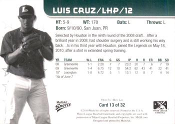 2010 MultiAd Lexington Legends #13 Luis Cruz Back