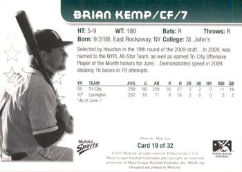 2010 MultiAd Lexington Legends #19 Brian Kemp Back