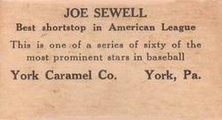 1927 York Caramel (E210) (Type 1) #10 Joe Sewell Back