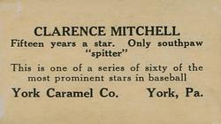 1927 York Caramel (E210) (Type 1) #15 Clarence Mitchell Back