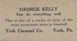 1927 York Caramel (E210) (Type 1) #20 George Kelly Back