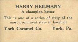 1927 York Caramel (E210) (Type 1) #22 Harry Heilmann Back
