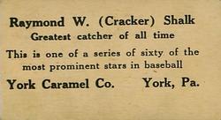 1927 York Caramel (E210) (Type 1) #23 Ray Schalk Back