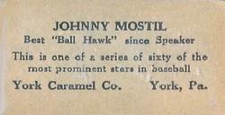 1927 York Caramel (E210) (Type 1) #24 Johnny Mostil Back