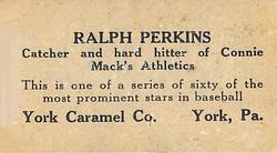 1927 York Caramel (E210) (Type 1) #29 Ralph Perkins Back
