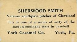 1927 York Caramel (E210) (Type 1) #31 Sherry Smith Back