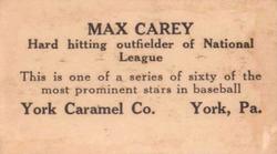 1927 York Caramel (E210) (Type 1) #32 Max Carey Back