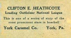 1927 York Caramel (E210) (Type 1) #35 Clifton Heathcote Back