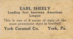 1927 York Caramel (E210) (Type 1) #37 Earl Sheely Back