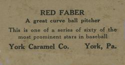 1927 York Caramel (E210) (Type 1) #4 Red Faber Back