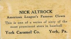 1927 York Caramel (E210) (Type 1) #40 Nick Altrock Back