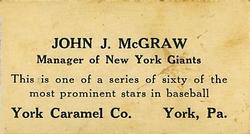1927 York Caramel (E210) (Type 1) #42 John McGraw Back