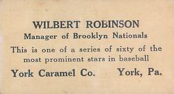 1927 York Caramel (E210) (Type 1) #43 Wilbert Robinson Back