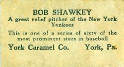 1927 York Caramel (E210) (Type 1) #59 Bob Shawkey Back