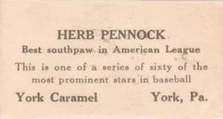 1927 York Caramel (E210) (Type 1) #8 Herb Pennock Back