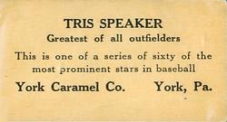 1927 York Caramel (E210) (Type 1) #28 Tris Speaker Back