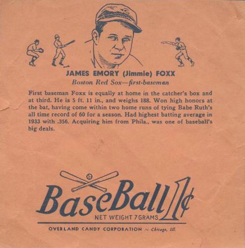 1936-41 Overland Candy (R301) #NNO Jimmie Foxx Front