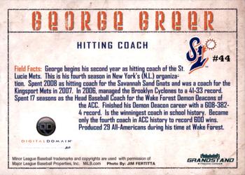2010 Grandstand St. Lucie Mets #NNO George Greer Back