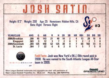 2010 Grandstand St. Lucie Mets #NNO Josh Satin Back