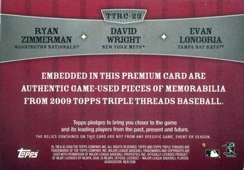 2009 Topps Triple Threads - Relic Combos #TTRC-23 Ryan Zimmerman / David Wright / Evan Longoria Back