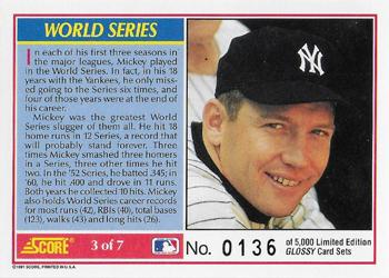 1991 Score - Mickey Mantle Glossy #3 World Series Back