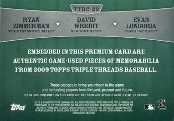 2009 Topps Triple Threads - Relic Combos Emerald #TTRC-23 Ryan Zimmerman / David Wright / Evan Longoria Back