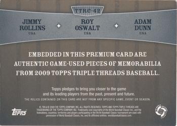 2009 Topps Triple Threads - Relic Combos Sepia #TTRC-42 Jimmy Rollins / Roy Oswalt / Adam Dunn Back