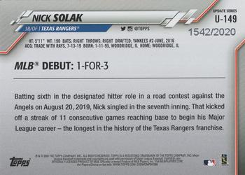 2020 Topps Update - Gold #U-149 Nick Solak Back