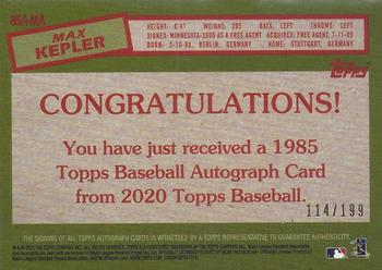 2020 Topps Update - 1985 Topps Baseball Autographs Black #85A-MA Max Kepler Back
