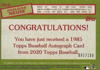 2020 Topps Update - 1985 Topps Baseball Autographs Black #85BA-SN Sheldon Neuse Back