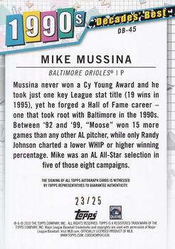 2020 Topps Update - Decades' Best Autographs #DB-45 Mike Mussina Back