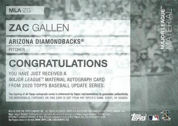 2020 Topps Update - Major League Material Autographs #MLA-ZG Zac Gallen Back