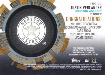 2020 Topps Update - Baseball Coin Cards #TBC-JV Justin Verlander Back