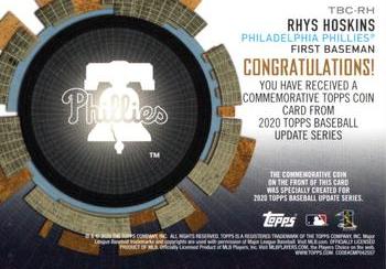 2020 Topps Update - Baseball Coin Cards #TBC-RH Rhys Hoskins Back