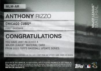 2020 Topps Update - Major League Material Relics #MLM-AR Anthony Rizzo Back