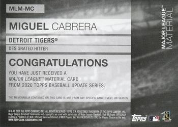 2020 Topps Update - Major League Material Relics #MLM-MC Miguel Cabrera Back