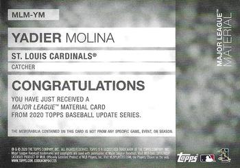 2020 Topps Update - Major League Material Relics Black #MLM-YM Yadier Molina Back