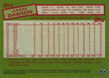 2020 Topps Update - 1985 Topps Baseball 35th Anniversary #85TB-12 Andre Dawson Back