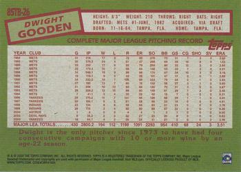 2020 Topps Update - 1985 Topps Baseball 35th Anniversary #85TB-26 Dwight Gooden Back