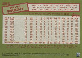 2020 Topps Update - 1985 Topps Baseball 35th Anniversary #85TB-27 David Wright Back