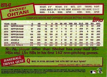 2020 Topps Update - 1985 Topps Baseball 35th Anniversary #85TB-47 Shohei Ohtani Back