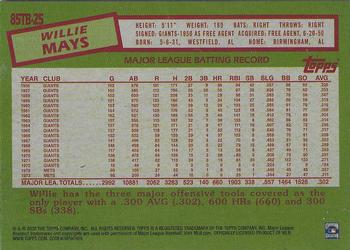 2020 Topps Update - 1985 Topps Baseball 35th Anniversary Blue #85TB-25 Willie Mays Back