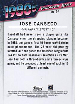 2020 Topps Update - Decades' Best #DB-36 Jose Canseco Back