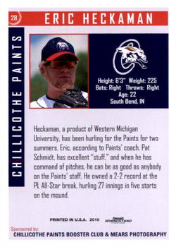 2010 Grandstand Chillicothe Paints #NNO Eric Heckaman Back